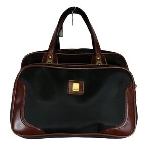 Vintage Airway Travel Bag Suitcase Black/Brown Hand Straps Zip Pockets